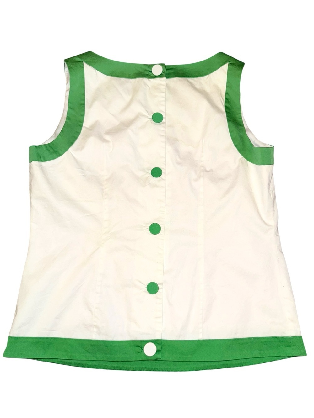 Elizabeth McKay White & Green Contrast Sleeveless Button Back Top Size 10